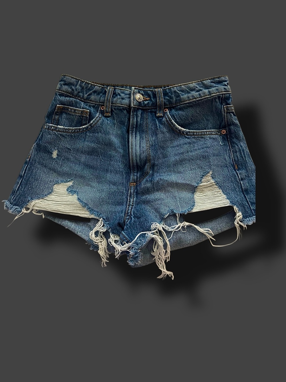 Divided Distressed Dark Blue Denim Cutoff Shorts (H&M)